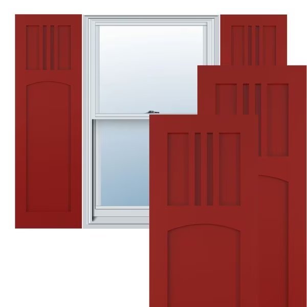 True Fit PVC San Miguel Mission Style Fixed Mount Shutters, Fire Red, 12